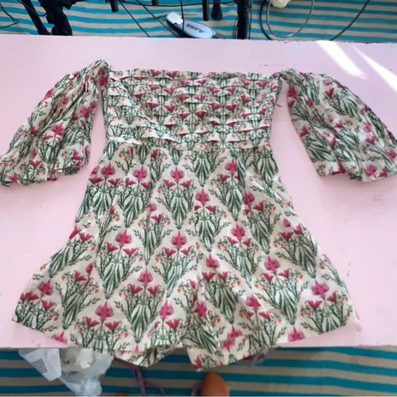 Espescia x Anthropologie off-shoulder floral-printed romper Pleated Front Spring - Picture 9 of 16